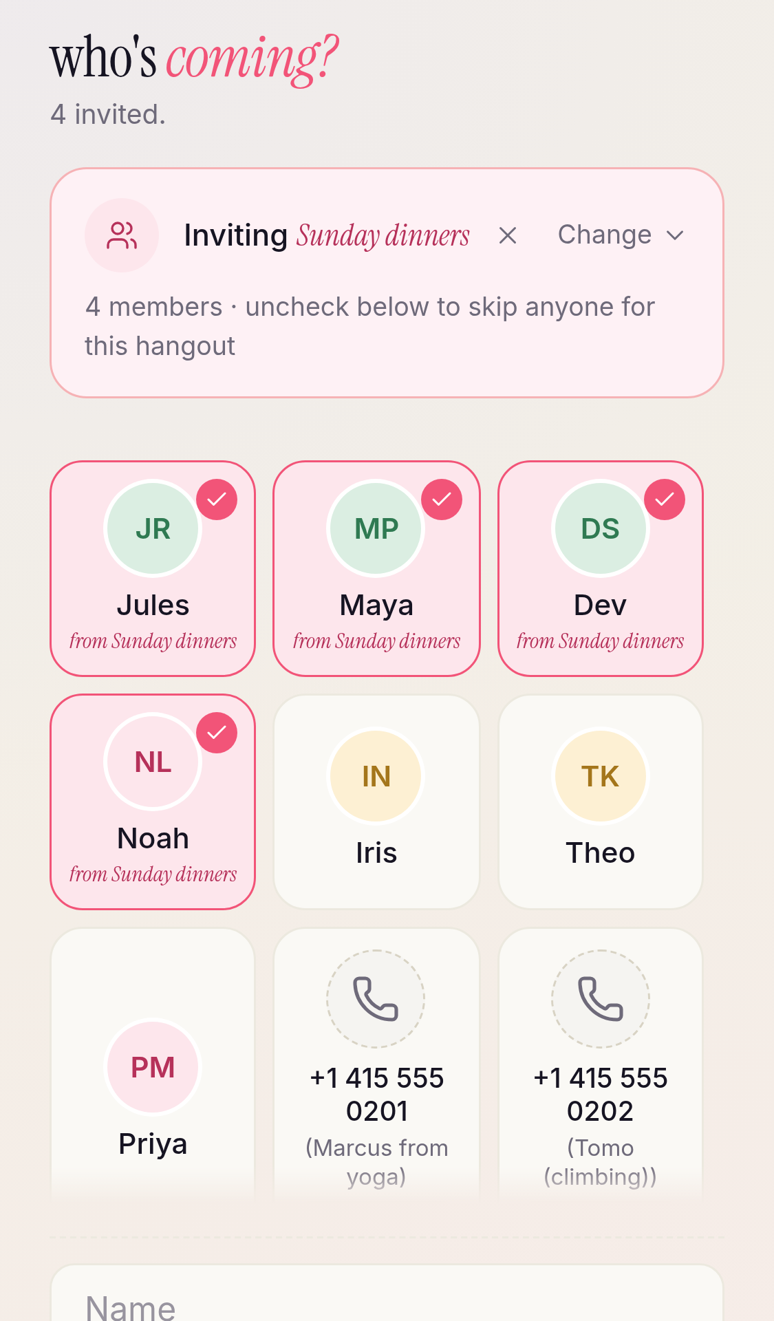 Invite your people by phone or link