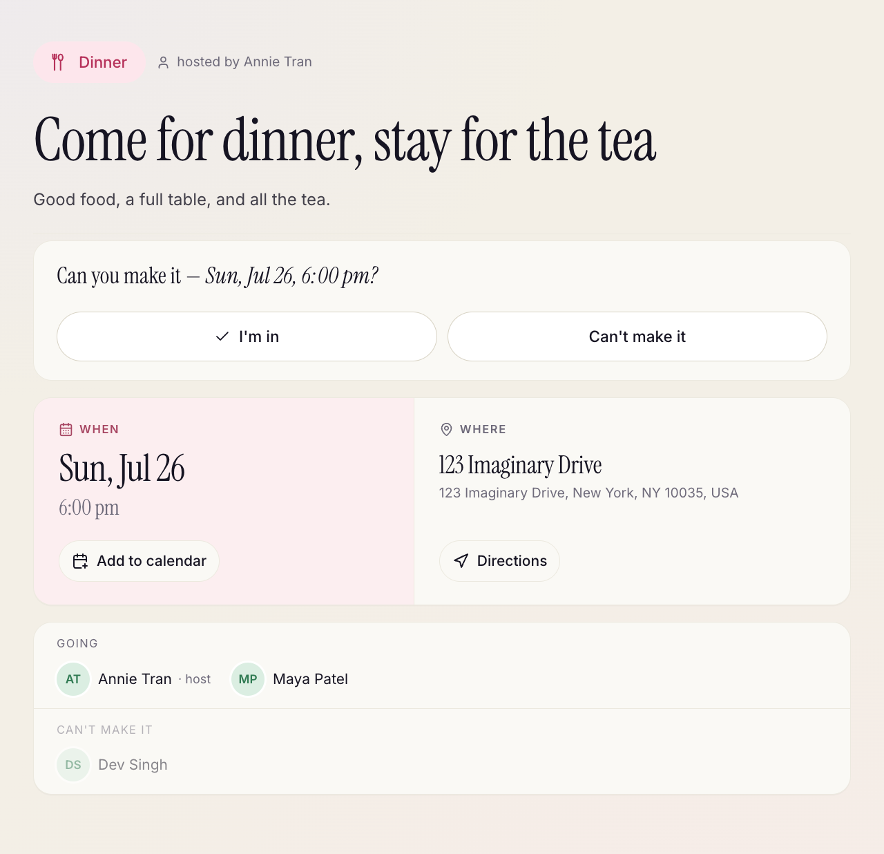 Details and rsvp all in one place